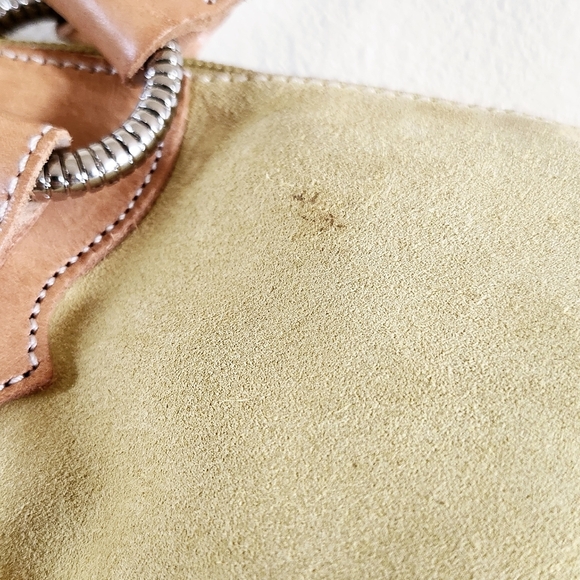 Arcadia Duffle Tote HandBag Leather & Suede Yellow/Green made in Italy - Picture 3 of 10